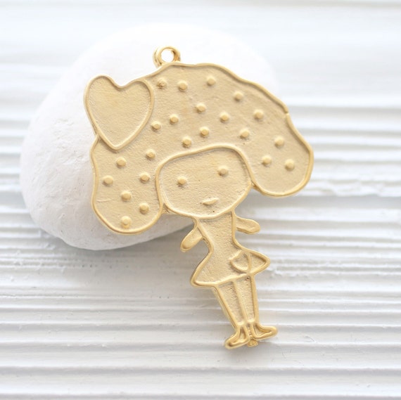 Best friend pendant, gold girl pendant, girl pendant with big hair and heart, kid jewelry pendant, daughter, sister, girl friend pendant