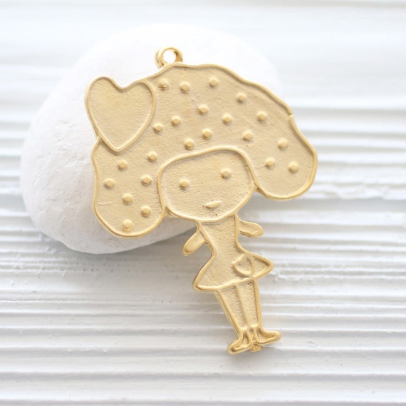 Best friend pendant, gold girl pendant, girl pendant with big hair and heart, kid jewelry pendant, daughter, sister, girl friend pendant