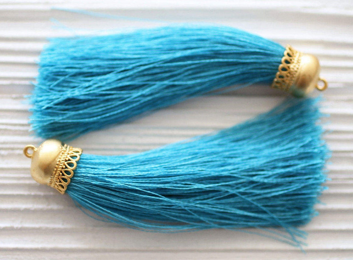 Turquoise Blue Silk Tassel Gold Cap Silk Tassel Blue Tassel Etsy