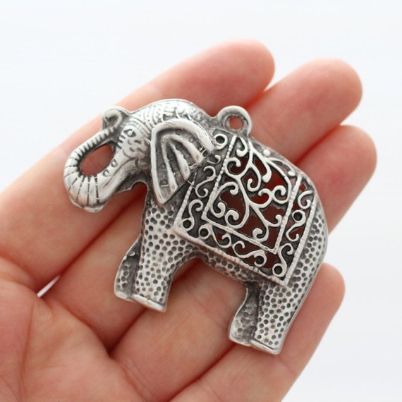 Large antigue silver filigree elephant pendant, silver elephant, filigree, animal pendant, elephant, natural findings, elephant necklace