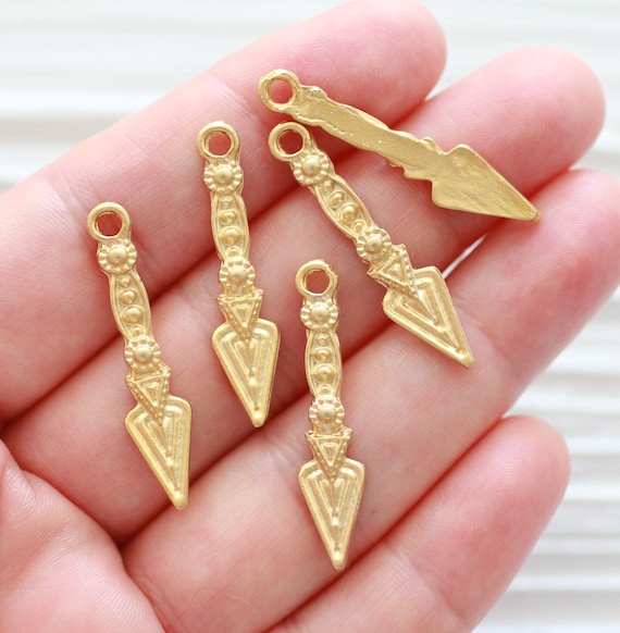 5pc arrow pendant gold, arrow charms for earrings, stick pendant, arrow dangles, gold findings for jewelry making
