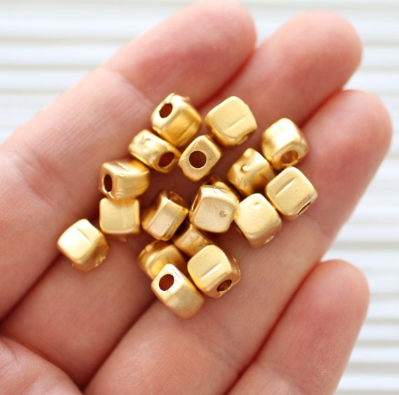 10pc rondelle beads gold, sliding beads, gold heishi beads, metal spacer beads, large hole beads, square beads, necklace bracelet beads