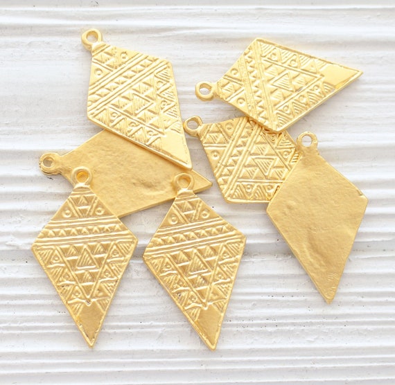 2pc large drop charm, gold charms, asymmetric charm pendant, earrings dangle charm, hammered necklace charms gold, rustic, tribal charms