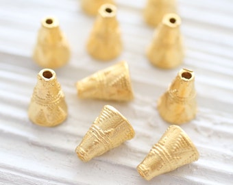 2pc gold bead caps, matte gold tassel cap, mini bead cones, end caps, gold cones, mini tassel cap, tribal tassel cap, hammered bead cap
