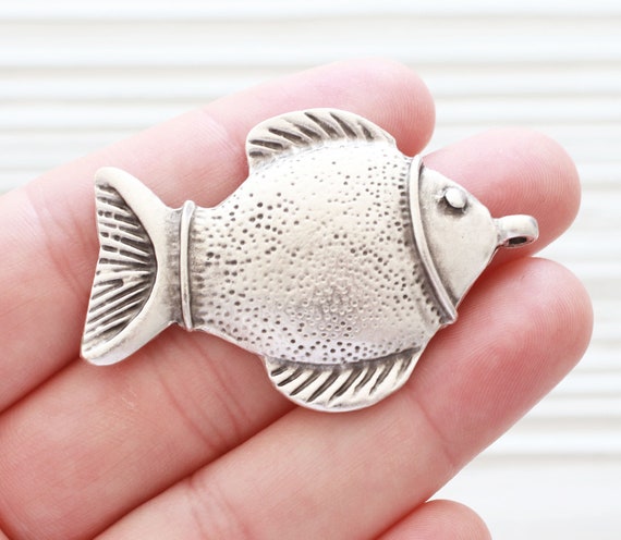 Sea pendant, fish pendant silver, big fish, large animal pendant, silver fish, large fish, cute fish charm pendant
