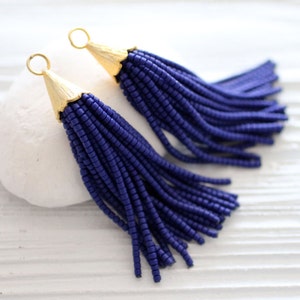 Navy beaded tassel, blue tassel pendant, tassel earrings, short blue bead tassel, necklace tassel, dark blue, tassel, gold cap tassel, N4