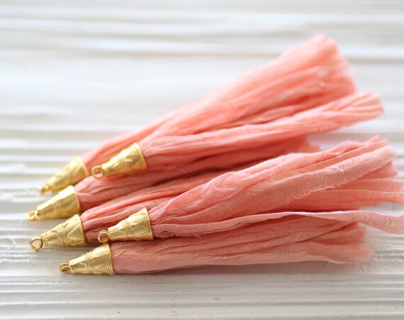 Blush tassel, sari silk long tassel, blush pink sari silk, gold cap blush tassel, blush silk tassel, earrings necklace tassel, N60