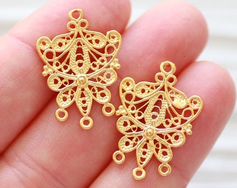 2 piezas de cierres para pendientes de araña, colgantes para pendientes de filigrana, conector de collar dorado, conector de joyería de múltiples hebras, colgantes