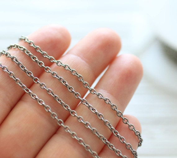 2 feet, 2x3mm brass cable chain, antique silver cable chain, brass chain, cable chain, silver chain, necklace chain, jewelry chain