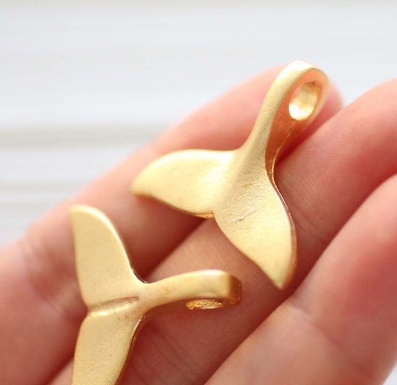 2pc whale tail charm, gold whale tail pendant, fish tail, charms for chokers, necklace charms, animal charms, sea charms, dolphin tail, L