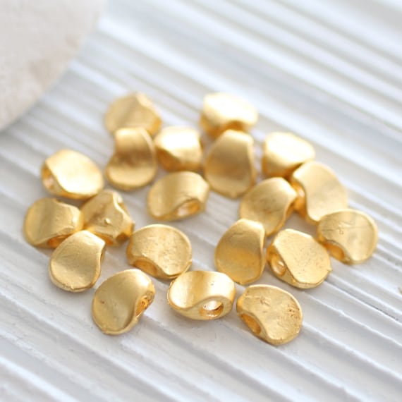 10pc matte gold mini beads, earring charms, gold beads, metal beads, rustic charms, gold charms, bracelet charms, large hole charms, dangles