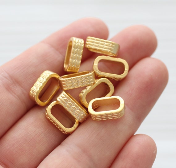 10pc rondelle beads gold, large rondelle beads metal, rectangle heishi beads, necklace beads, spacer beads, hammered, large hole beads, TR2
