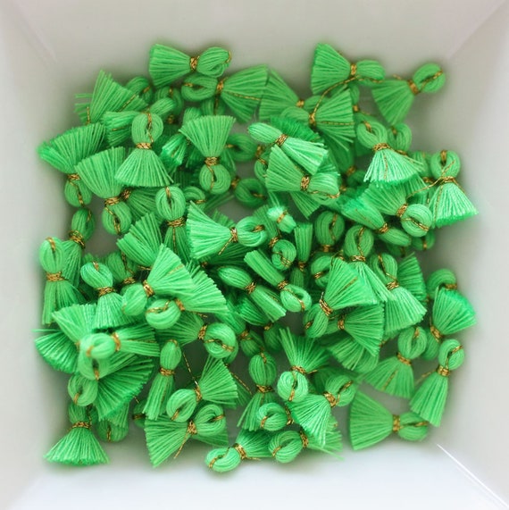 10pc green tassel charms mini, bracelet tassel, green charm tassel, earrings tassel, tiny jewelry tassels, necklace tassel, N14