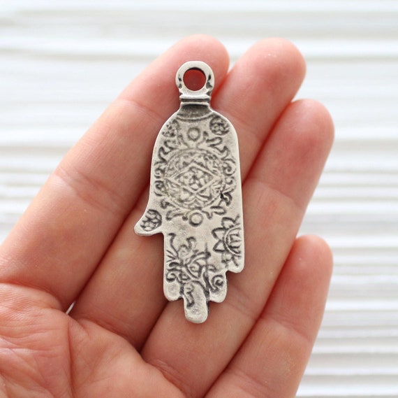 Silver Hamsa pendant, large Hamsa, silver pendants, Hamsa medallion, hammered Hamsa pendant, hand of fatima pendant