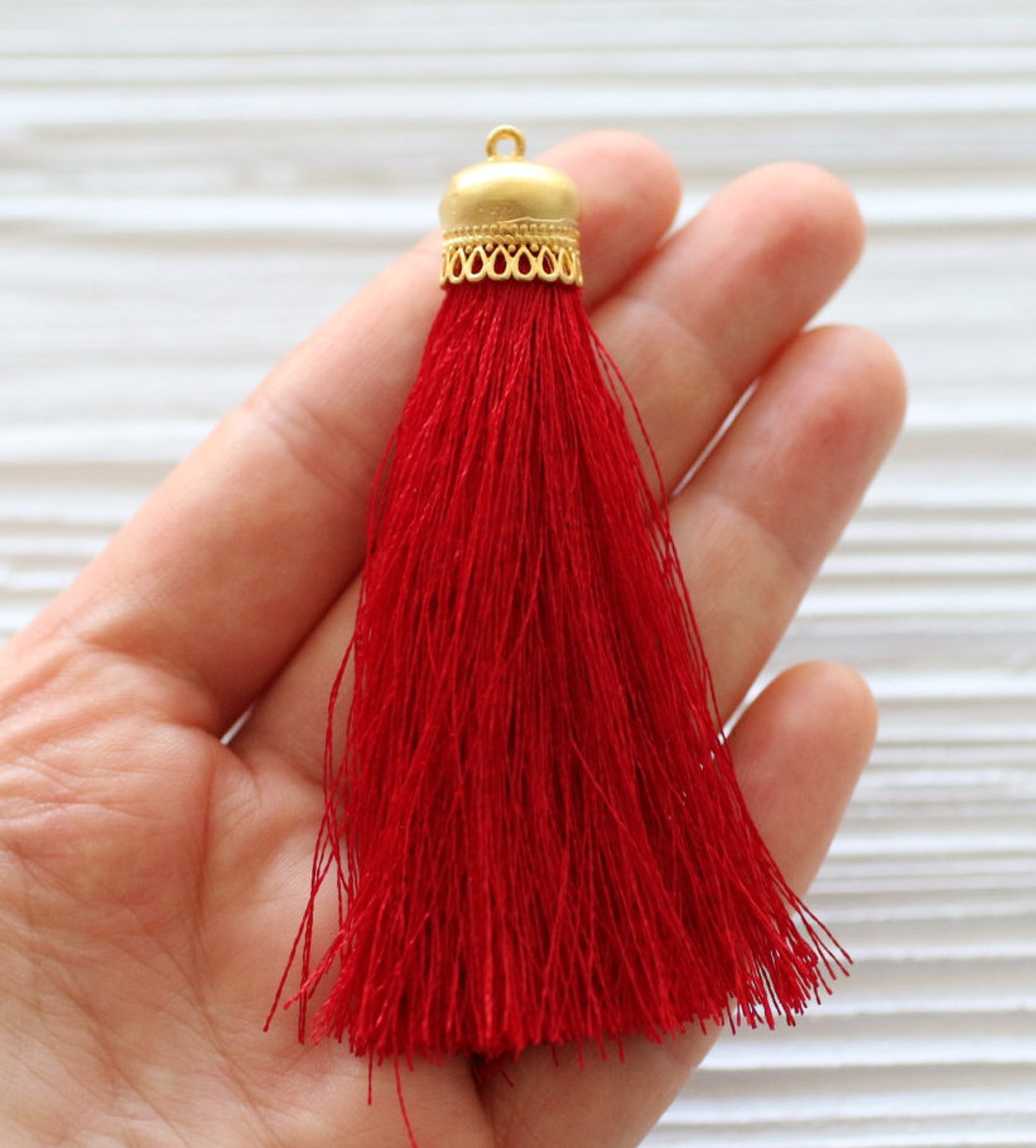Red silk tassel with gold cap silk tassel pendant gold cap Etsy