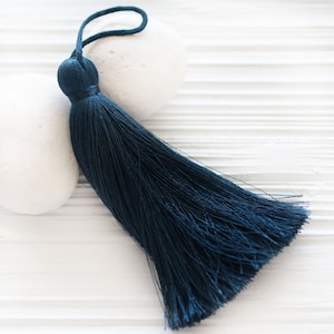 Denim blue silk tassel, thick tassel, silk tassel, jewelry tassels, navy long mala tassel, decorative tassels, extra large silk tassel, N54 image 1