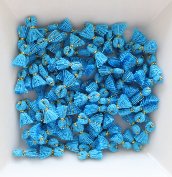 10pc blue tassel charms mini, bracelet tassel, charm tassel, earrings tassel, tassels, tiny jewelry tassels, necklace tassel, turquoise, N28