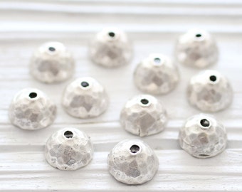 2pc mini hammered silver bead caps, end caps, silver mini tassel cap, bead cones, tribal bead cones, rustic tassel cap, hammered metal