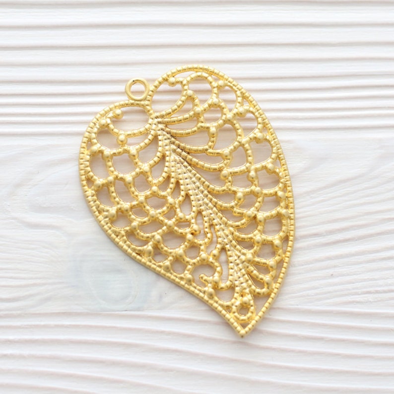 large leaf filigree leaf pendant large gold pendant Leaf pendant gold filigree findings filigree filigree leaf boho gold leaf