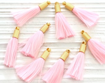 2pc pink tassel with gold cap, mini tassels, tassel pendant, short tassel, earring tassels, bracelet tassel, baby pink, necklace tassel, N35