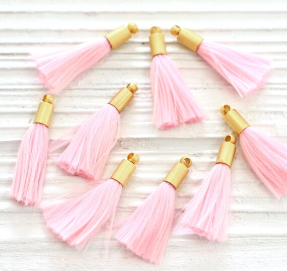 2pc pink tassel with gold cap, mini tassels, tassel pendant, short tassel, earring tassels, bracelet tassel, baby pink, necklace tassel, N35