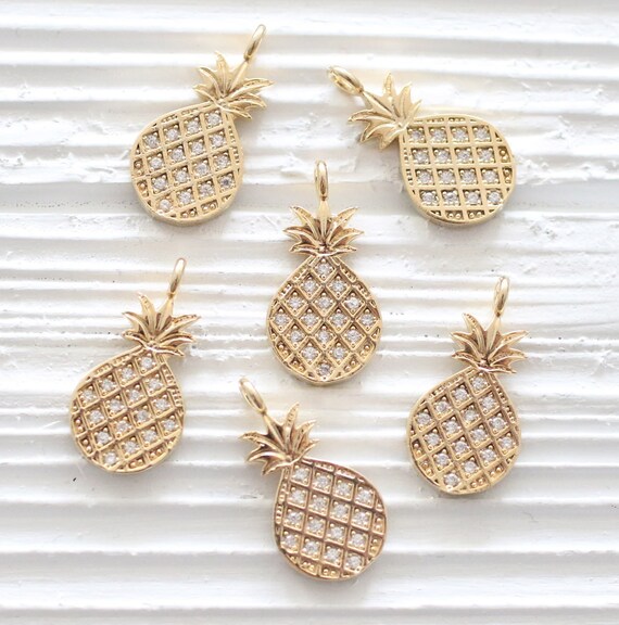 Pineapple pendant gold, pineapple charm, rhinestone pendant, pineapple, earrings dangle, fruit, bracelet pave charm, rhinestone pave pendant