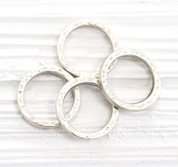 2pc Hammered Silver Ring Connector, Thick Rings, Loop Link Connector,  Silver Link, Ring Pendant, Silver Ring Charms, Round Jewelry Rings 