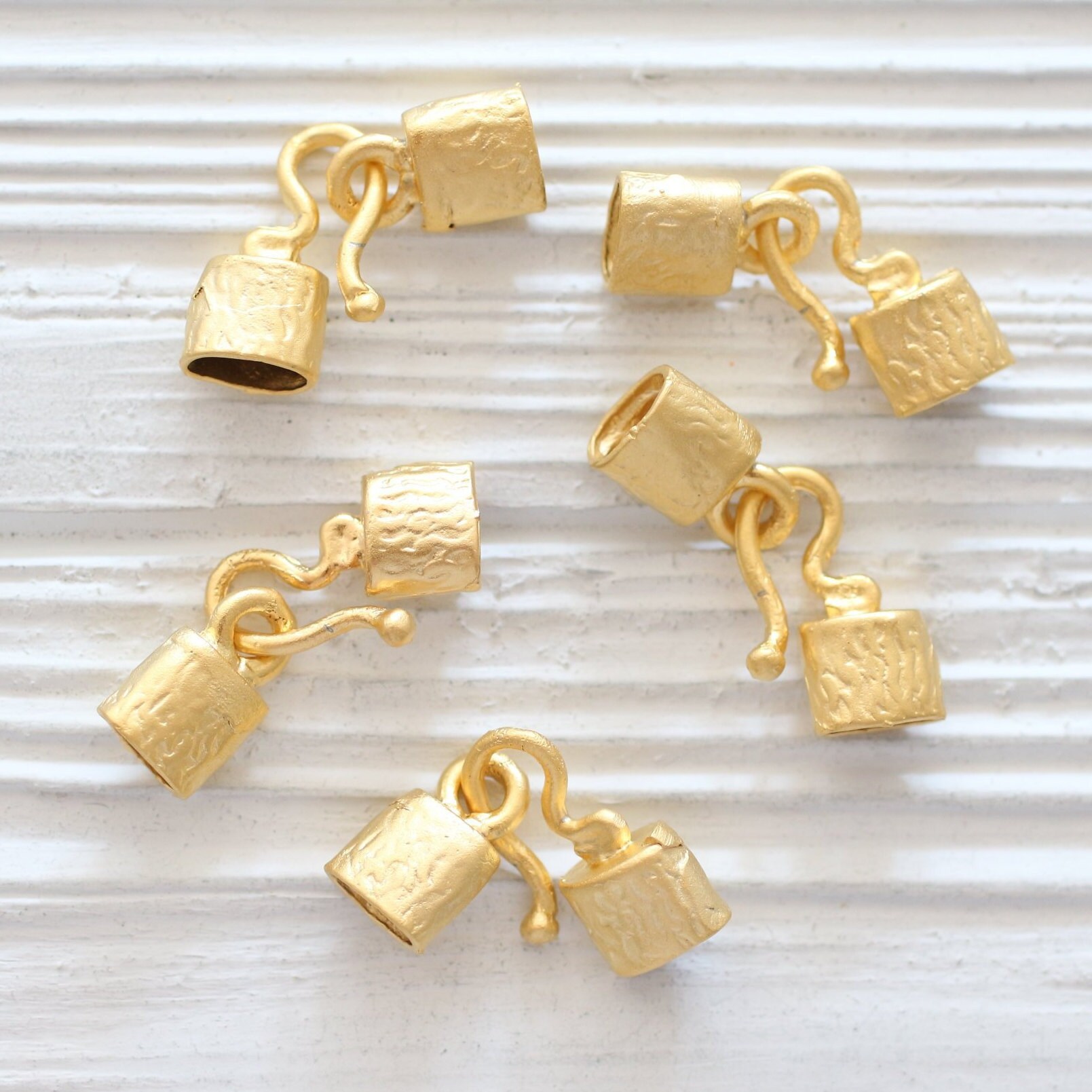 Cord end cap, hook and eye clasp large, hook clasp gold plated, jewelry