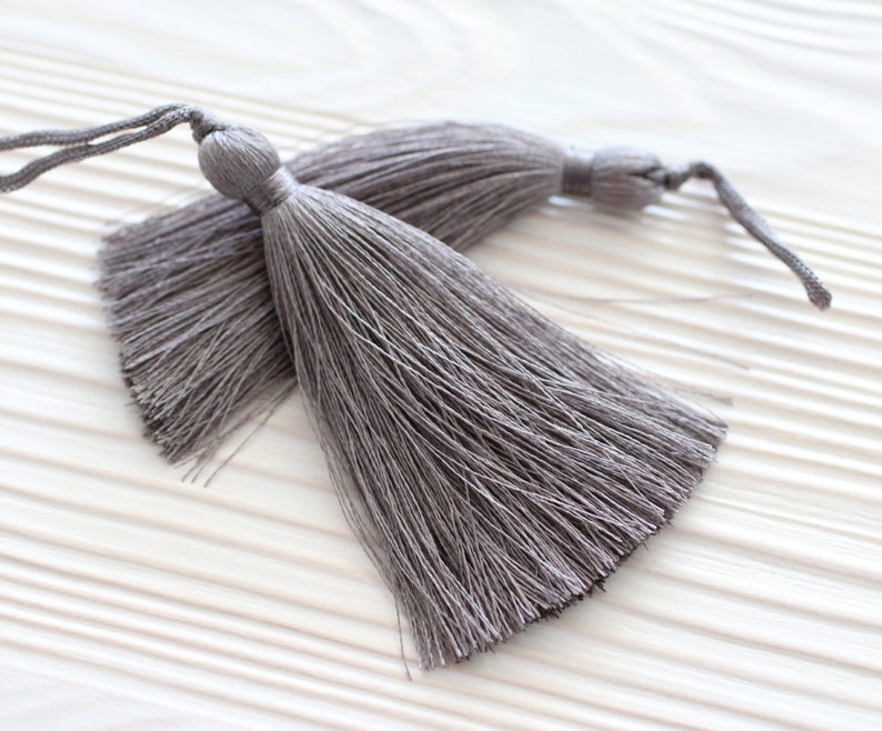 Gray silk tassel, large tassels, charcoal, tassel, smoke, handmade, decorative tassels, thick long tassel, thread, silk mala tassel, N24 image 2