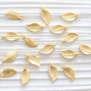 10pc gold leaf charms, earring charms, gold leaf, mini charms, necklace charms gold, bracelet charms, mini leaf pendant, matte gold findings image 4