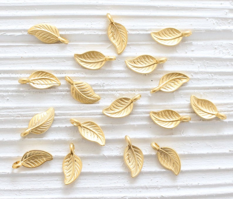 10pc gold leaf charms, earring charms, gold leaf, mini charms, necklace charms gold, bracelet charms, mini leaf pendant, matte gold findings image 4