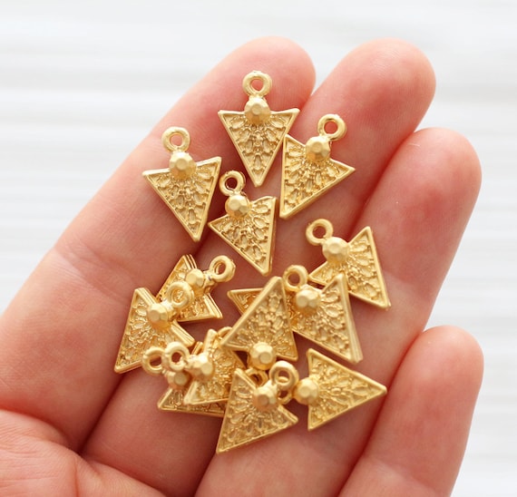 10pc gold triangle charms, gold dagger, large spike charms, earrings charm dangle, rustic, large hole charms, necklace bracelet charms