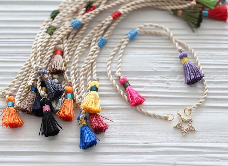 Adjustable Rope Trim Tassel Gold Beaded Bracelet set For Connector Link Findings