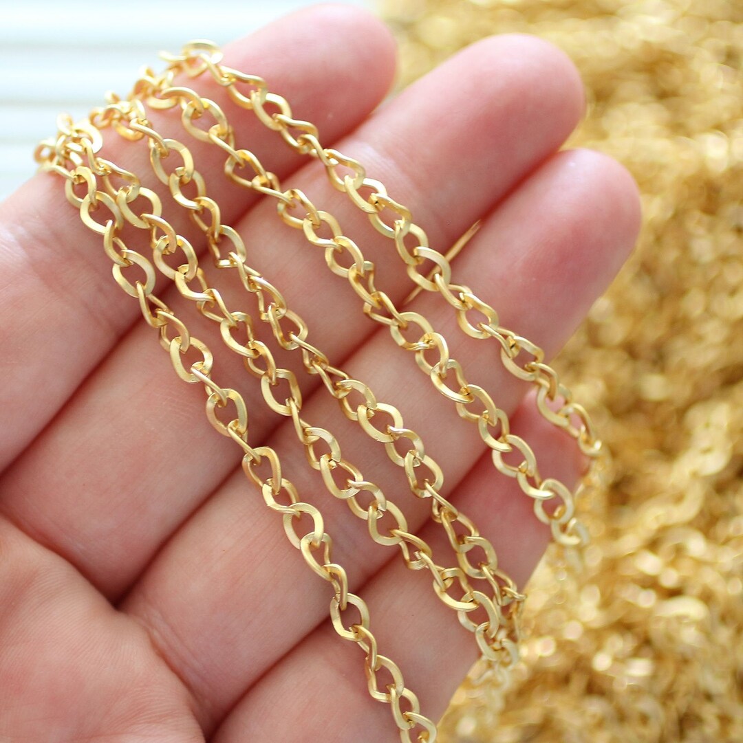 3.3 Feet 5mm Cable Chain, 24K Gold Plated Cable Chain, Gold Chain ...