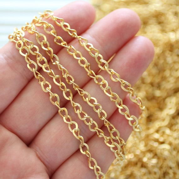 3.3 feet 5mm cable chain, 24K gold plated cable chain, gold chain, large link chain, necklace chain, jewelry chain, bracelet chain, LC4