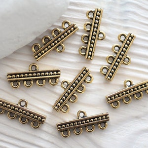 4pc antique gold jewelry connector, multi strand connector, necklace connectors, gold bar connectors, gold links, end bars, TierraCast image 2