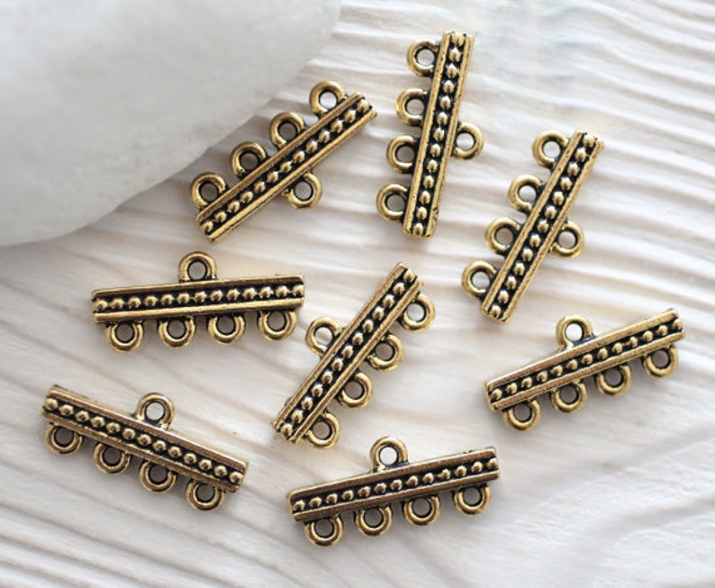 4pc antique gold jewelry connector, multi strand connector, necklace connectors, gold bar connectors, gold links, end bars, TierraCast image 2