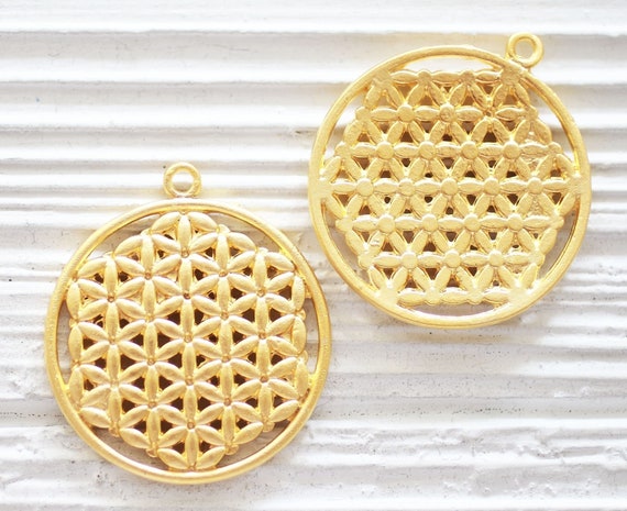 Filigree pendant gold, earring dangles, round pendant gold, filigree earrings charms, gold tribal pendant, just dangles, focal piece