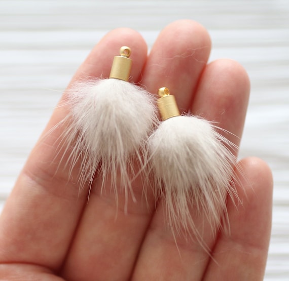 2pc beige pom pom tassel, latte beige faux fur pom pom for earrings, pom poms tassels, pom pom keychain tassel, poms, purse tassel charm,N34