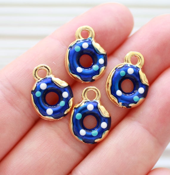 3pc necklace charms, navy blue, earring charms gold, enamel charms, round charms, circle findings, just dangles, modern findings