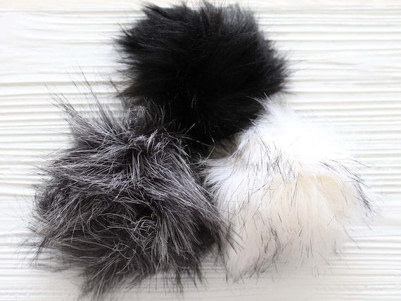 Black faux fur pom pom, 5" pom poms for hats keychains purses bridal shower slippers decor, beanie pom pom, fur pom poms, large pom pom, N15