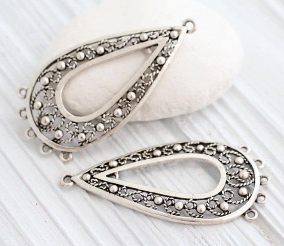 Filigree silver teardrop pendant connector, filigree findings, just dangles, antique silver, filigree pendant, drop connector, multi strand