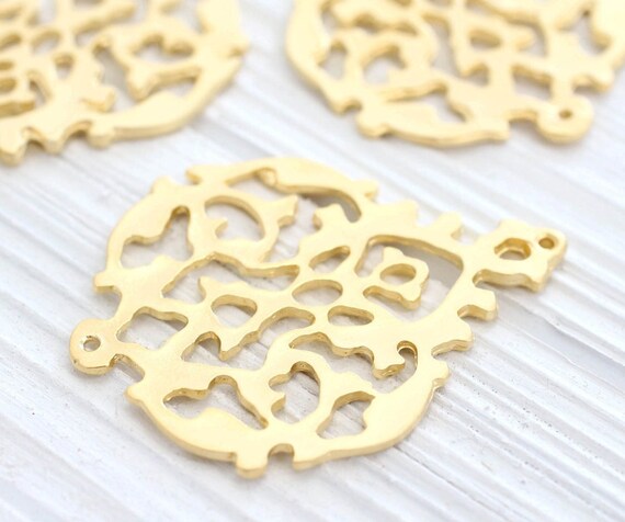 Matte gold filigree pendant connector, tribal connector, filigree findings, tribal pendant, large gold connector, filigree, boho pendant