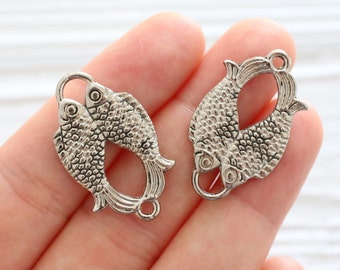 2pc antique silver fish pendant connector, earrings dangle components, fish pendant, silver fish, fish sea charms, dangle animal pendant