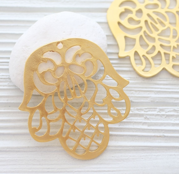 Large gold pendant, flower pendant, gold flower medallion, gold pendant, large pendants, gold flower, large leaf flower, cute tulip pendant