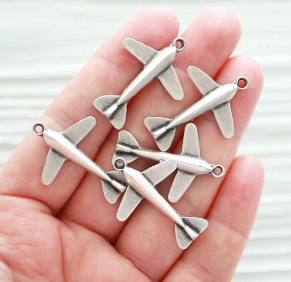 5pc plane charm, glider charms silver, sailplane dangles, charms in silver, large unique silver charms for earrings and necklaces