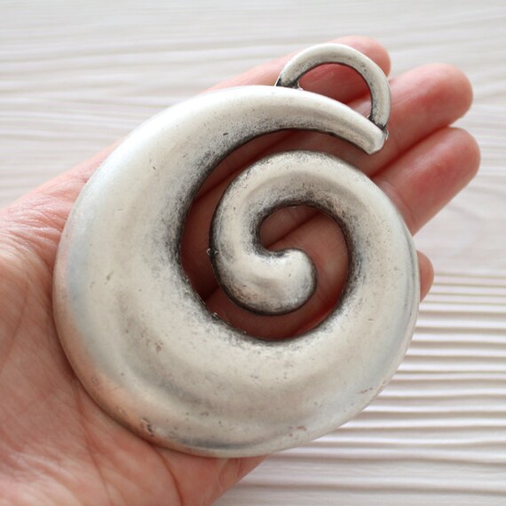 Spiral pendant silver, large pendants, silver pendant, large hole pendant, unique metal pendant, tribal pendant, rustic pendant