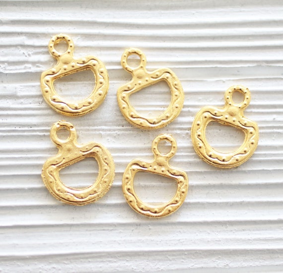 5pc charms for necklaces chunky, drop pendant findings, loop charms in gold, earrings dangle, rustic large hole charms