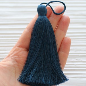 Denim blue silk tassel, thick tassel, silk tassel, jewelry tassels, navy long mala tassel, decorative tassels, extra large silk tassel, N54 image 2