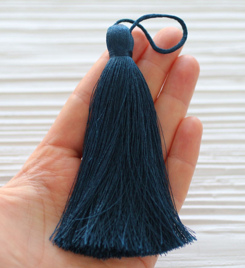 Denim blue silk tassel, thick tassel, silk tassel, jewelry tassels, navy long mala tassel, decorative tassels, extra large silk tassel, N54 image 2